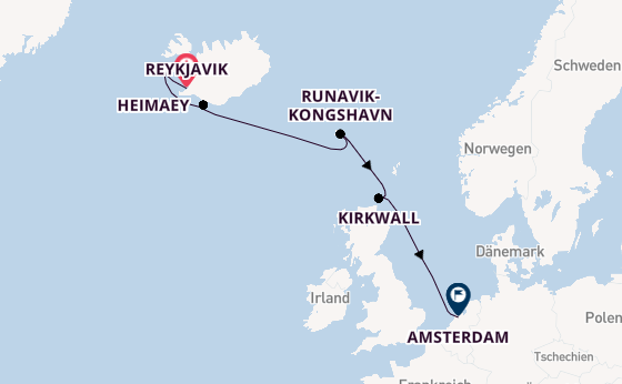 Arktis ab Reykjavik, Island auf der Zuiderdam