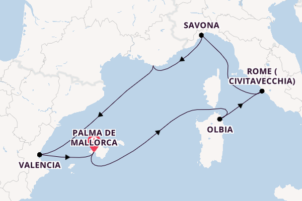 Western Mediterranean from Palma de Mallorca, Spain with the Costa Pacifica