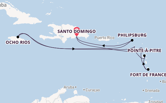 Caribbean vanaf Santo Domingo, Dominicaanse Republiek met de Costa Favolosa
