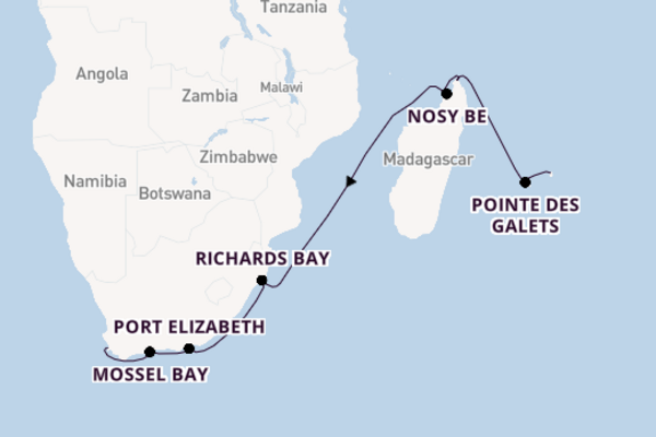 Afrika vanaf Port Louis, Mauritius met de Norwegian Dawn