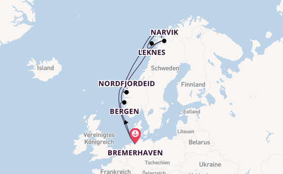 Norwegen ab Bremerhaven, Deutschland auf der Mein Schiff 3
