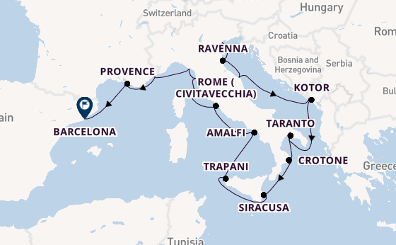 Western Mediterranean from Fusina (Venice) with the Azamara Onward
