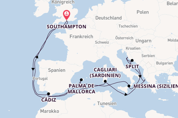 Mittelmeer ab Southampton, Großbritannien auf der Britannia