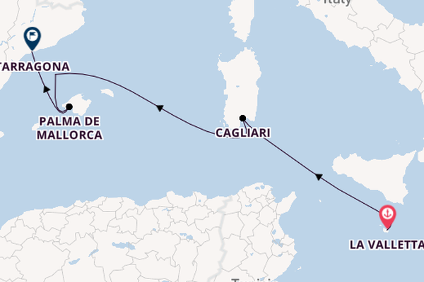Westelijke Middellandse Zee vanaf La Valletta, Malta met de L'Austral