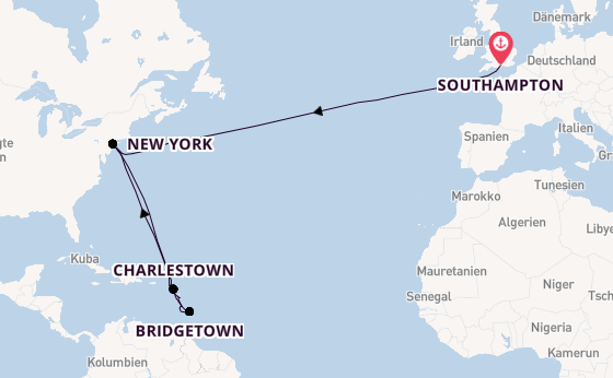 Transatlantik ab Southampton, Großbritannien auf der Queen Mary 2