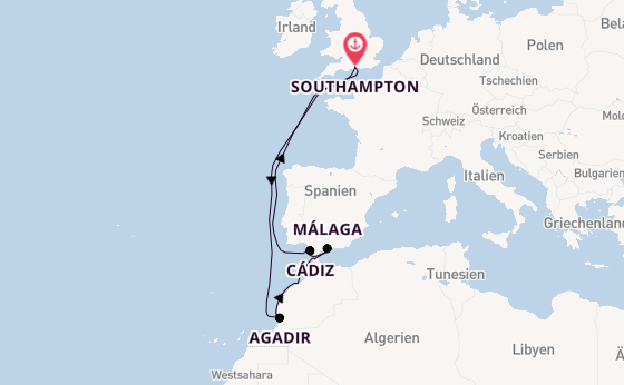 Nordafrika ab Southampton, Großbritannien auf der Arcadia