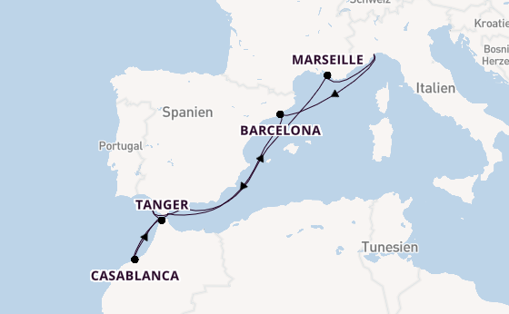 Westliches Mittelmeer ab Savona, Italien auf der Costa Fascinosa