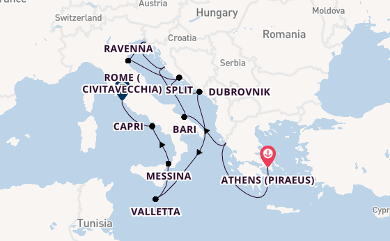 Mediterranean Sea from Athens (Piraeus), Greece with the Vista