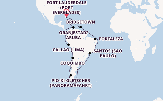 Südamerika ab Fort Lauderdale (Port Everglades), USA auf der Queen Anne