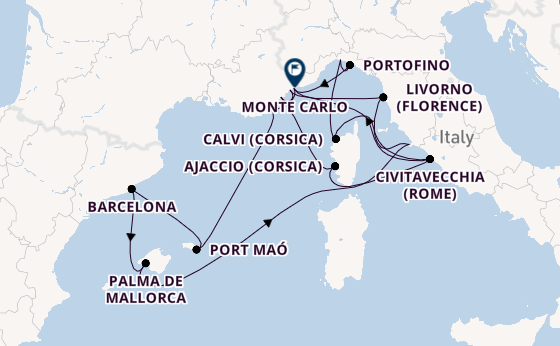 Westelijke Middellandse Zee vanaf Civitavecchia (Rome), Italië met de EXPLORA II