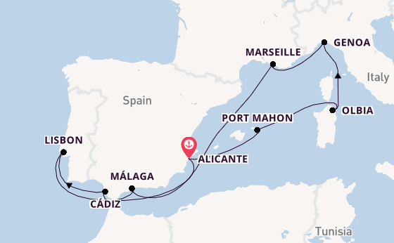 Western Mediterranean from Alicante, Spain with the MSC Opera