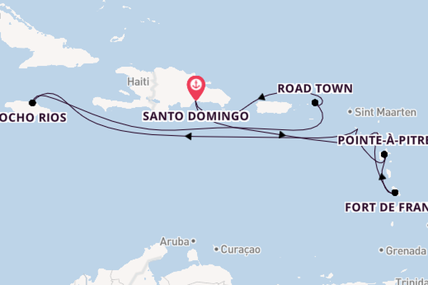 Caribbean vanaf Santo Domingo, Dominicaanse Republiek met de Costa Favolosa