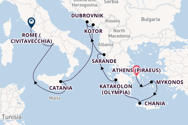 Mediterranean Sea from Athens (Piraeus), Greece with the Caribbean Princess