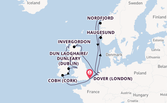 British Isles from Dover (London), England, United Kingdom with the Nieuw Statendam