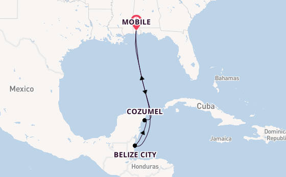 Westelijke Caraïben vanaf Mobile, Alabama, Verenigde Staten met de Carnival Valor