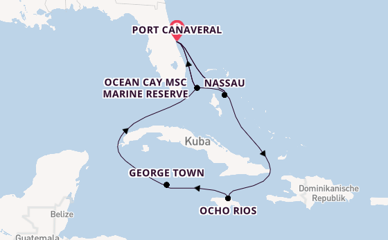 Karibik ab Port Canaveral, USA auf der MSC Seashore
