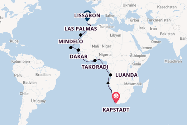 Afrika ab Kapstadt, Südafrika auf der Seabourn Quest