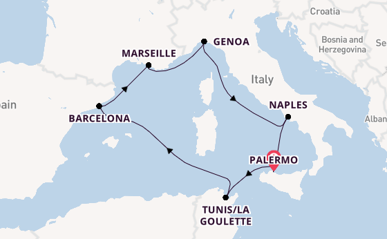 Western Mediterranean from Palermo, Sicily, Italy with the MSC Euribia