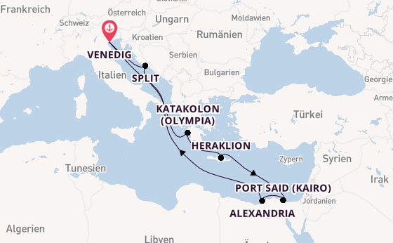 Mittelmeer ab Venedig, Italien auf der MSC Lirica