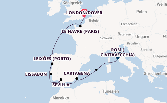 Westliches Mittelmeer ab London/Dover, Großbritannien auf der Carnival Miracle
