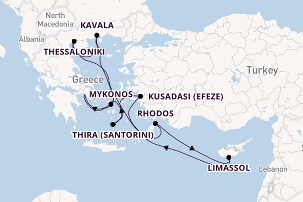 Oostelijke Middellandse Zee vanaf Athene (Piraeus), Griekenland met de Celebrity Infinity