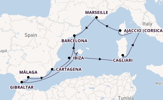 Westelijke Middellandse Zee vanaf Palma de Mallorca, Mallorca, Spanje met AIDAcosma