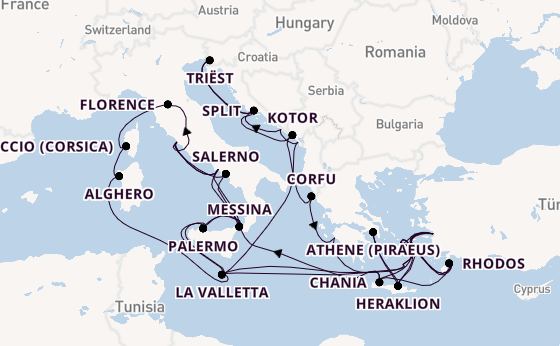 Middellandse Zee vanaf Civitavecchia (Rome), Italië met de Enchanted Princess