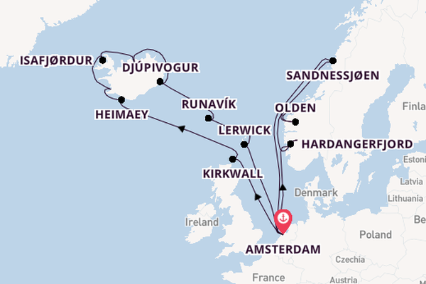 Arctica vanaf Amsterdam, Nederland met de Zuiderdam