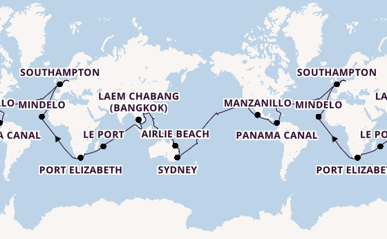 World Cruise from Hamburg, Germany with the Queen Anne