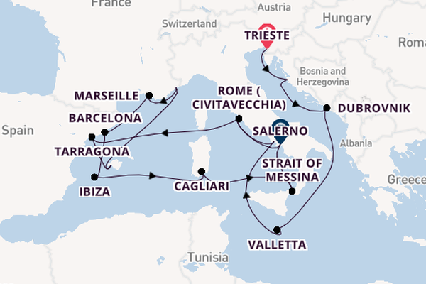 Western Mediterranean from Trieste, Italy with the Queen Victoria