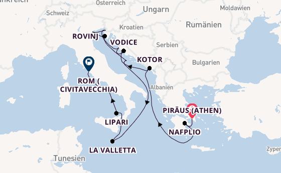 Mittelmeer ab Piräus (Athen), Griechenland auf der Seabourn Ovation