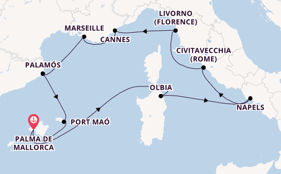 Westelijke Middellandse Zee vanaf Palma de Mallorca, Mallorca, Spanje met AIDAstella