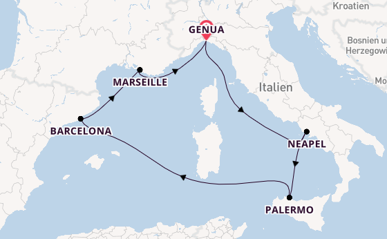 Westliches Mittelmeer ab Genua, Italien auf der MSC Seashore