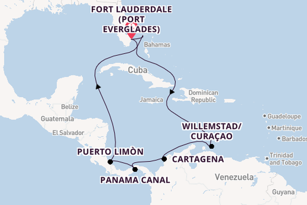 Central America from Fort Lauderdale (Port Everglades), Florida, USA with the Caribbean Princess