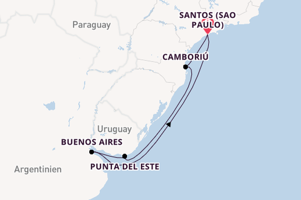Südamerika ab Santos (Sao Paulo), Brasilien auf der MSC Preziosa