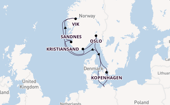 Noorwegen vanaf Rostock, Warnemünde, Duitsland met de MSC Splendida