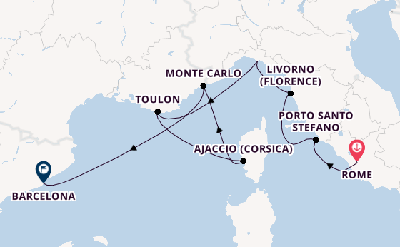 Westelijke Middellandse Zee vanaf Rome, Italië met de Silver Ray