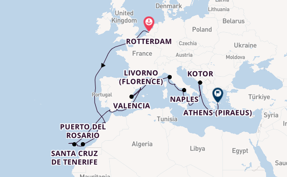 Mediterranean Sea from Rotterdam, The Netherlands with the Nieuw Statendam