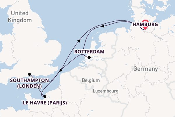 Engeland vanaf Hamburg, Duitsland met de MSC Poesia