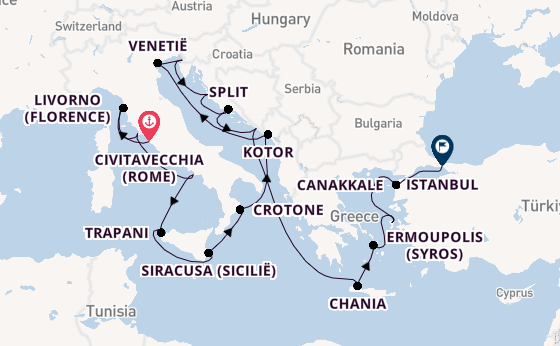 Middellandse Zee vanaf Civitavecchia (Rome), Italië met de Azamara Onward