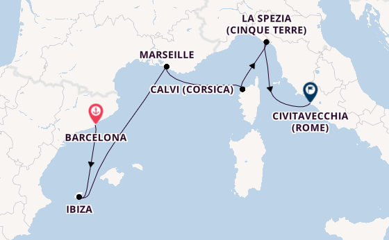 Westelijke Middellandse Zee vanaf Barcelona, Spanje met de Queen Elizabeth