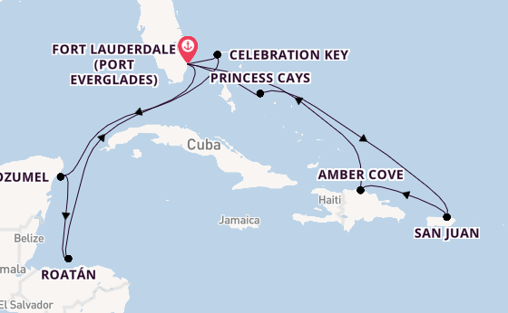 Caribbean from Fort Lauderdale (Port Everglades), Florida, USA with the Sun Princess