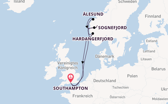 Norwegen ab Southampton, Großbritannien auf der Iona