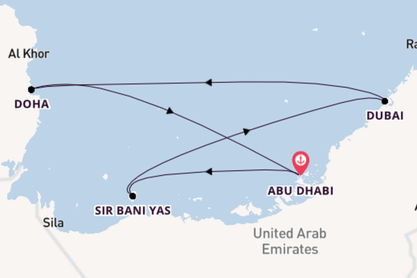 Perzische Golf vanaf Abu Dhabi, Verenigde Arabische Emiraten met de MSC Euribia