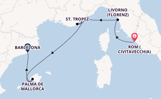 Westliches Mittelmeer ab Civitavecchia (Rom), Italien auf der Seven Seas Prestige