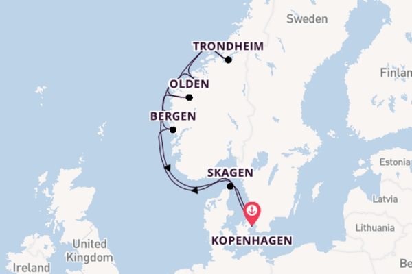 Noorwegen vanaf Kopenhagen, Denemarken met de Silver Dawn