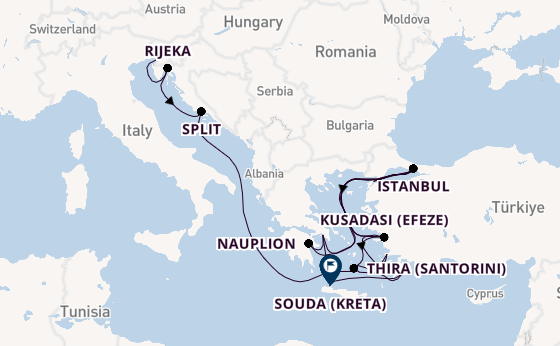 Oostelijke Middellandse Zee vanaf Triëst, Italië met de Oosterdam