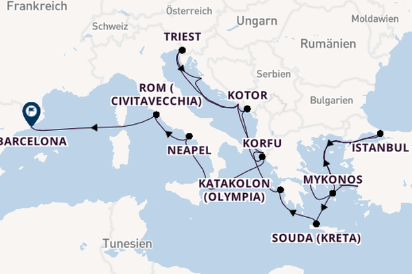 Mittelmeer ab Piräus (Athen), Griechenland auf der Oosterdam