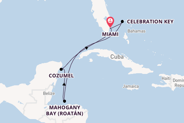 Western Caribbean from Miami, Florida, USA with the Carnival Celebration