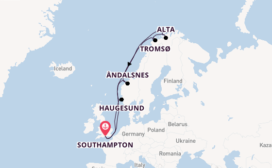 Norway from Southampton, England with the Aurora